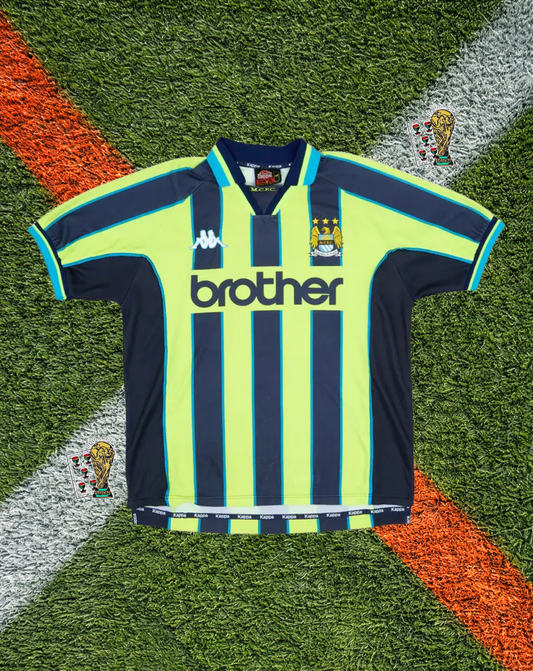 Manchester City 1998-99 Away Jersey –  Kappa Neon Yellow & Navy