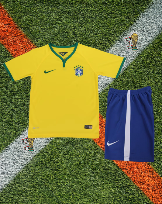 Brazil 2014 Home Neymar Jr #10 World Cup Retro Jersey – Iconic Nike Canarinho Yellow Shirt - KIDS VERSION