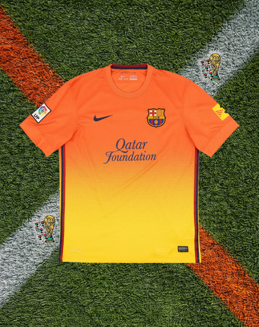 FC Barcelona 2012–13 Away Messi #10 – Nike Orange & Yellow Gradient Qatar Foundation Classic Football Shirt