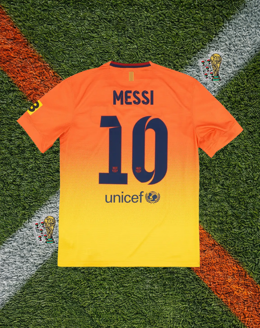 FC Barcelona 2012–13 Away Messi #10 – Nike Orange & Yellow Gradient Qatar Foundation Classic Football Shirt