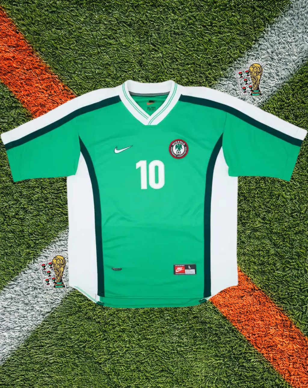 Nigeria 1998/2000 Home Jersey – World Cup France Edition- Nike Eagle Green Wing Graphic V-Neck - Okocha #10
