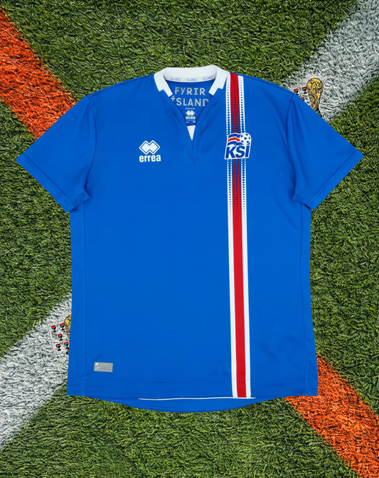 Iceland 2016 Home Jersey -Erreà Royal Blue Vertical Flag Stripe- Euros