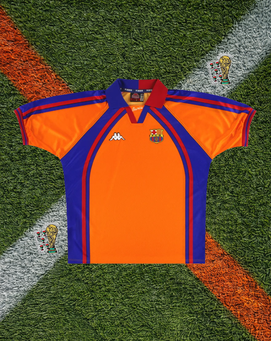 FC Barcelona 1997–99 Away – Kappa Orange & Blue Classic Football Shirt