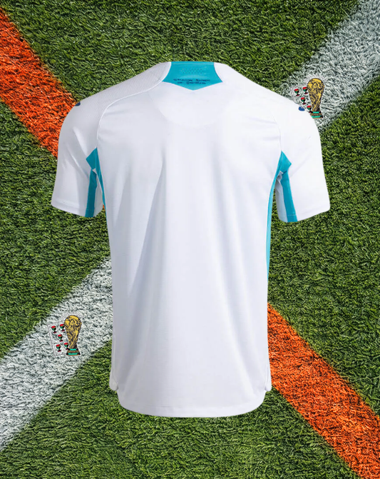 Honduras 2026 Home Jersey- Clean White Dual-Tone Blue Vertical Center Stripes Crew-Neck
