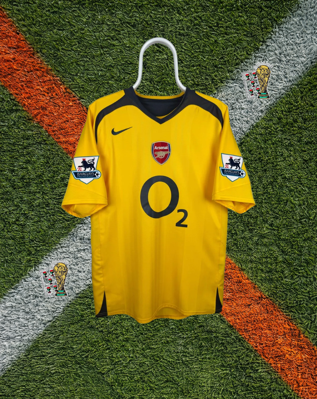 Arsenal Yellow O2 Kit Arsenal FC 2005–06 Away Henry #14 – Nike Yellow & Navy O2 Classic Foot ...