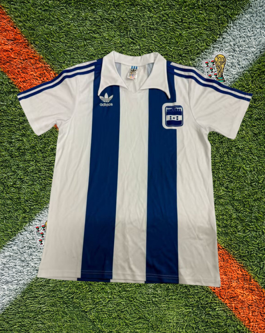 Honduras  1980/1982 Home Jersey- Clean White Royal Blue Detailed V-Neck Collar