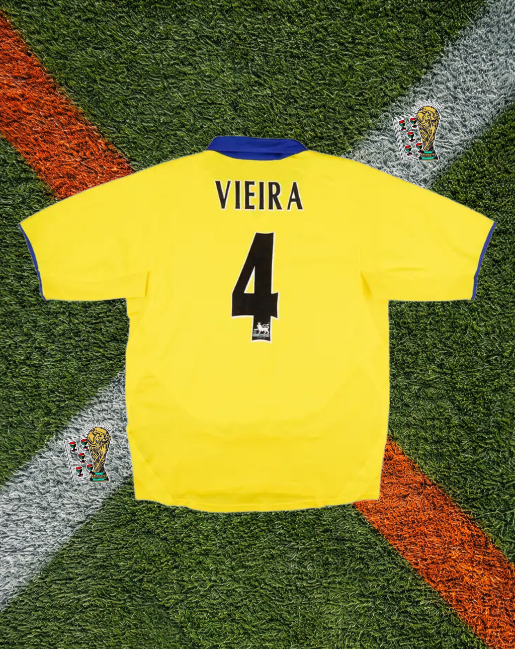 Arsenal 2003–05 Away Vieira #4 – Nike Yellow & Blue Classic Football Shirt O2 Vintage