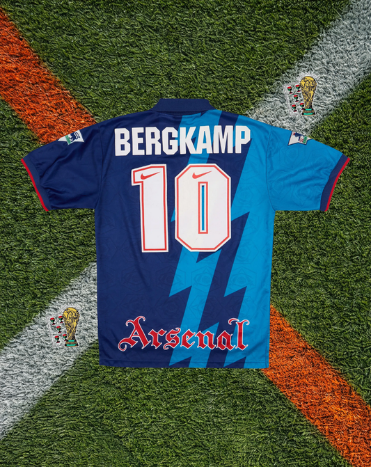 Arsenal FC 1995–96 Away Bergkamp #10 – Nike Blue Lightning Bolt Classic Football Shirt JVC Vintage