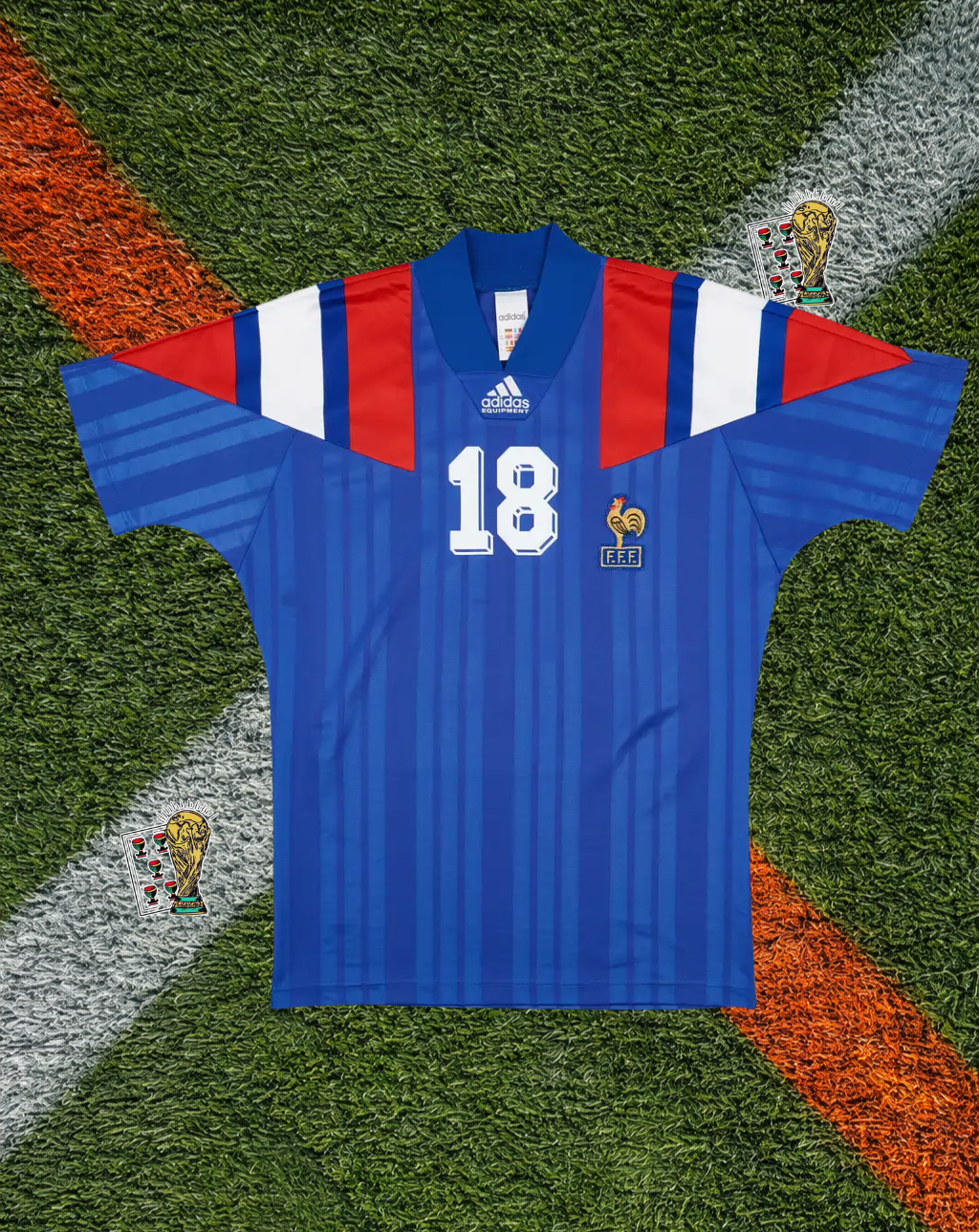 France 1992–1994 Home Jersey – Cantona #18 | Adidas Equipment Tricolor Shoulder Design