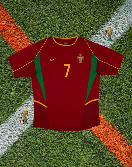 Portugal 2002-2004 Home Jersey – Figo #7 -Deep Red & Emerald Panel World Cup Edition