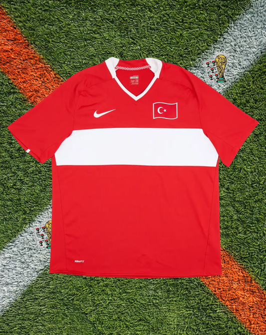 Turkey 2008 Home Jersey –Euro Edition - Crimson Red Thick White Chest Band V-Neck