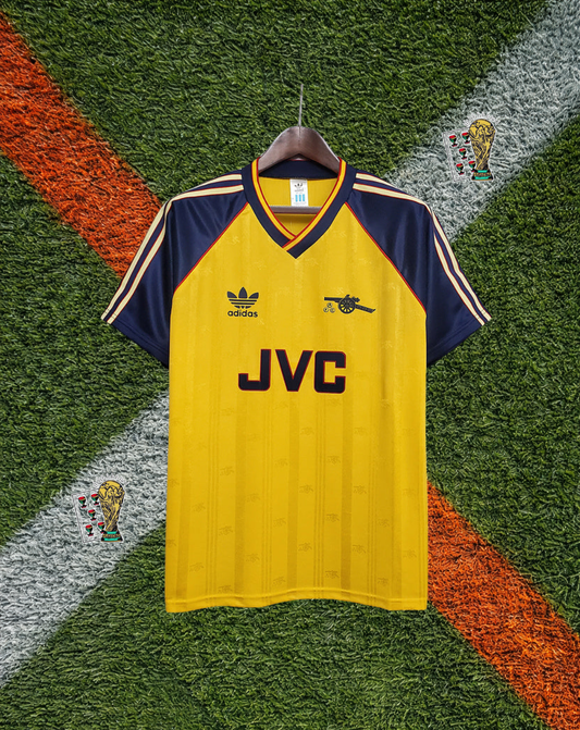 Arsenal FC 1988–91 Away – Adidas Yellow JVC Classic Football Shirt (Bruised Banana Era Predecessor)