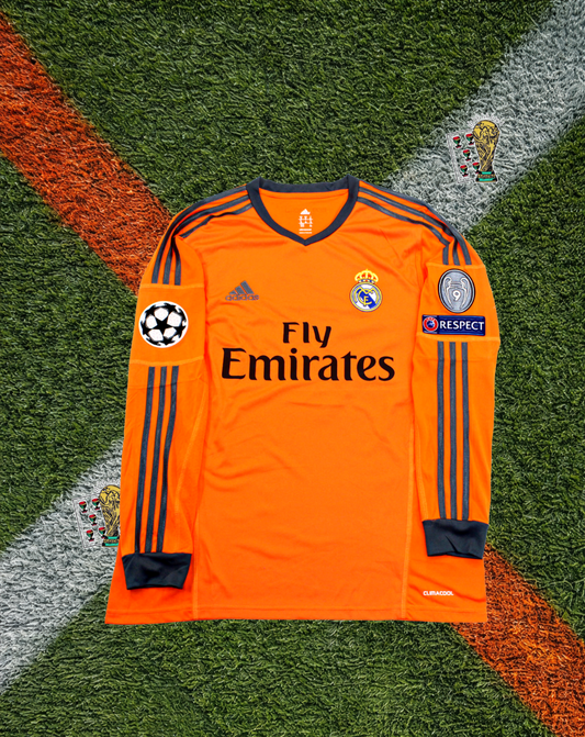 Real Madrid 2013–14 Away Long Sleeve UCL Shirt – Sergio Ramos #4 Adidas Orange Kit