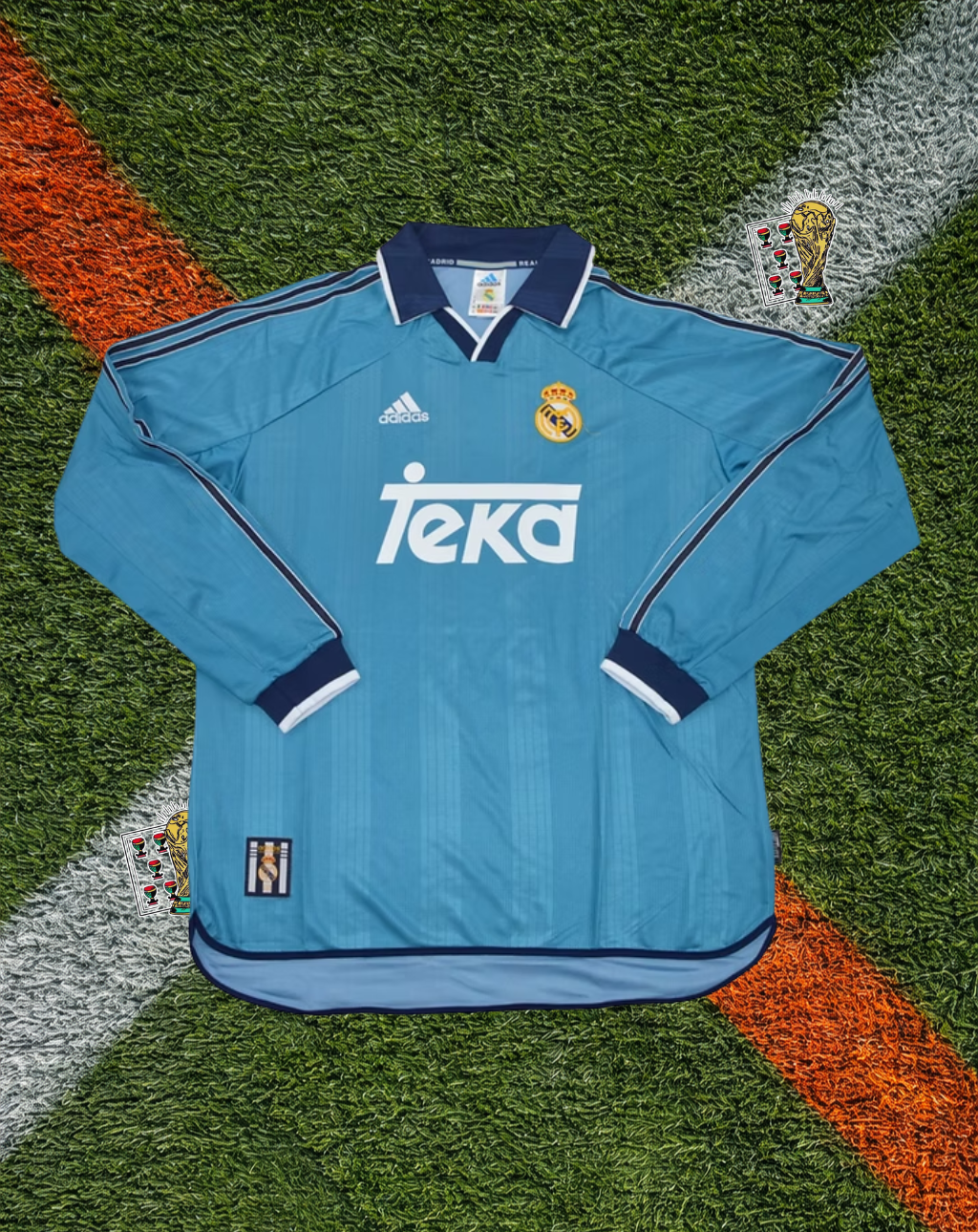 Real Madrid 1999–2000 Third Long Sleeve Adidas Teka Blue Shirt