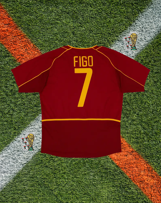 Portugal 2002-2004 Home Jersey – Figo #7 -Deep Red & Emerald Panel World Cup Edition