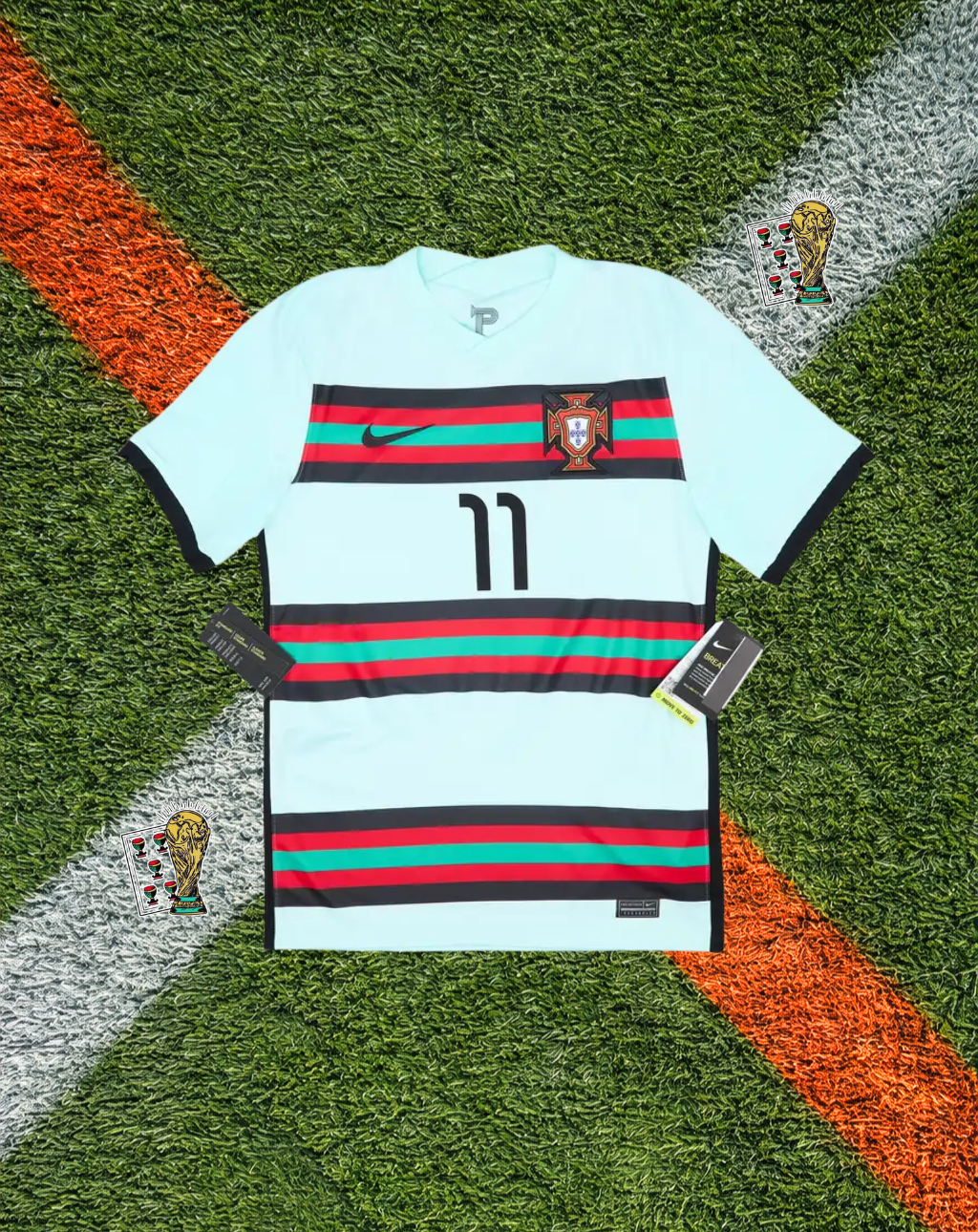 Portugal 2020–2021 Away Jersey – Bruno Fernandes #11 -Mint Green Horizontal Stripe Edition
