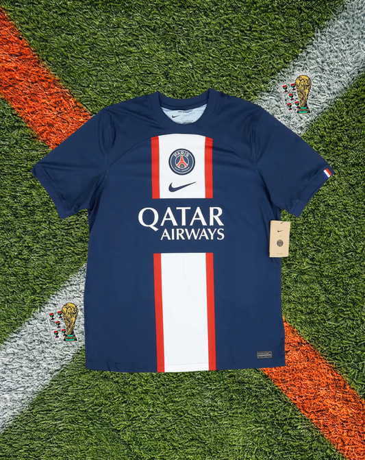 Paris Saint-Germain 2022/23 Home Messi #30 Classic Football Shirt – Navy Central Stripe Qatar Airways PSG Jersey