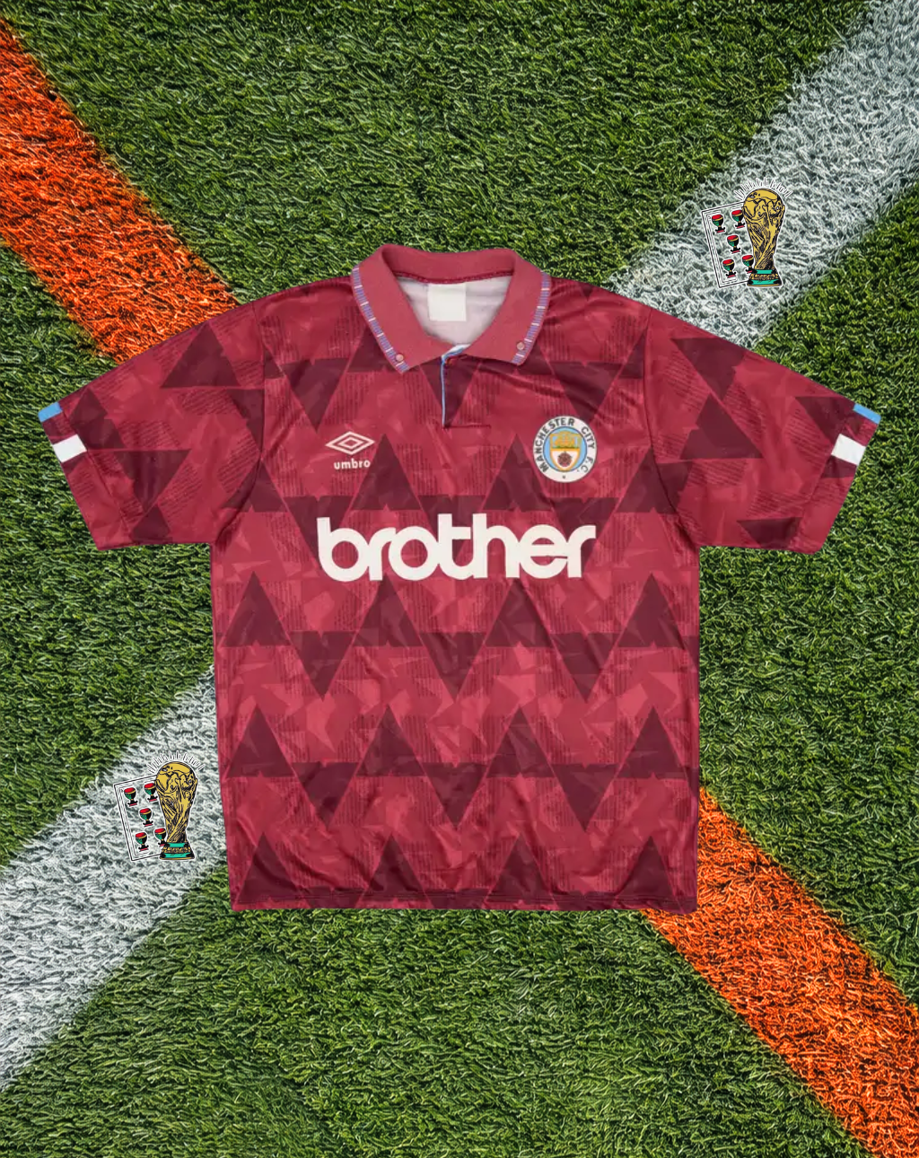 Manchester City 1990-92 Away Jersey – Umbro Maroon & White – Retro Edition
