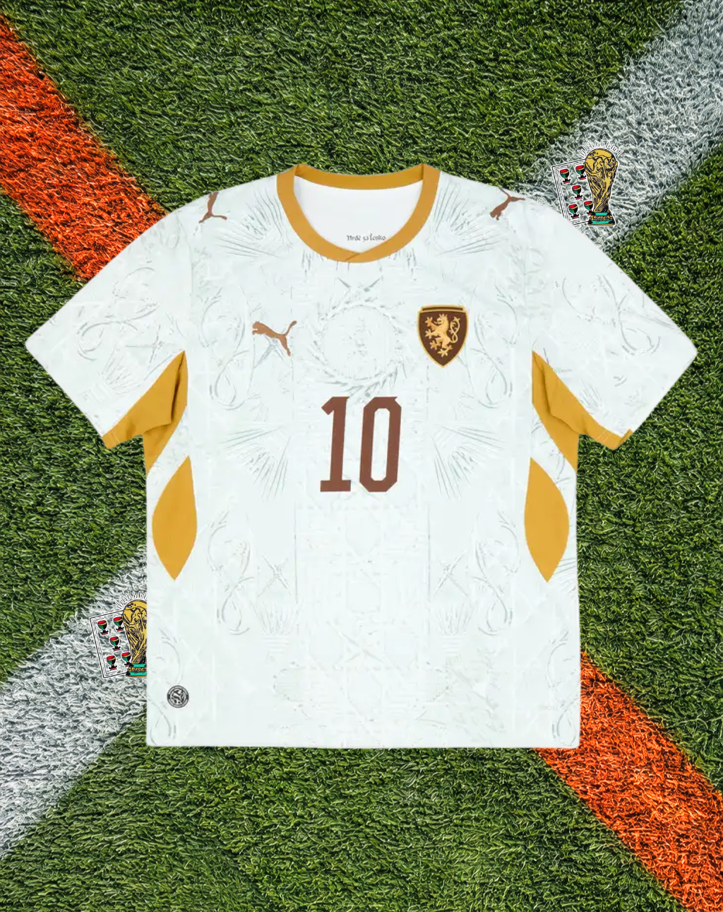Czech Republic 2026  Away Jersey- Pristine White Mint Marbled Gothic Arch Linear Pattern
