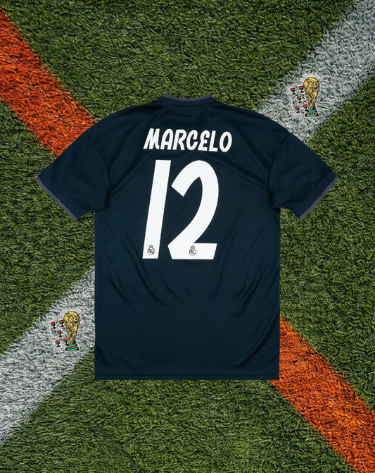 Real Madrid 2018/19 Away – Marcelo #12 – Adidas Navy Fly Emirates – Classic Football Shirt