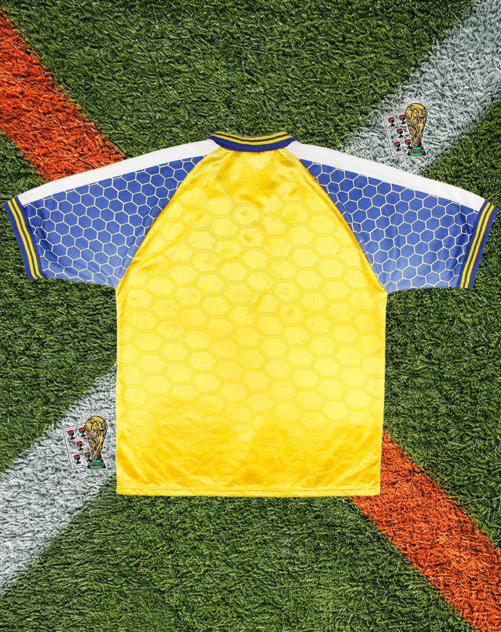 Ukraine 1997/1998 Home Jersey –Sunflower Yellow Honeycomb Pattern Polo V-Neck