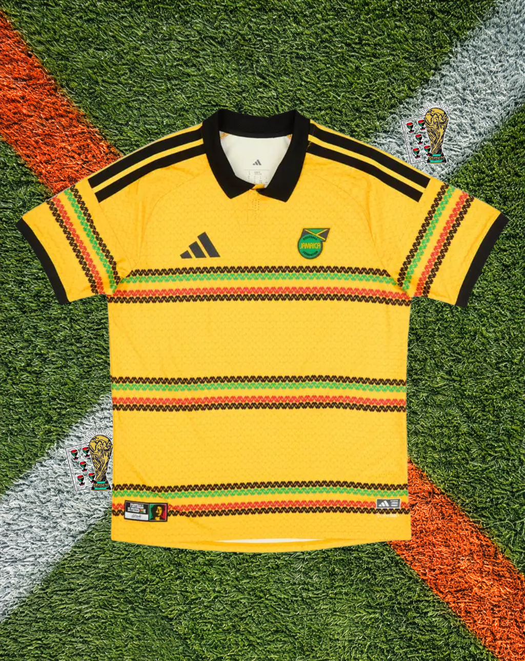 Jamaica 2026 Home Jersey- World Cup Edition - Bold Gold Green Black Pattern Polo Collar