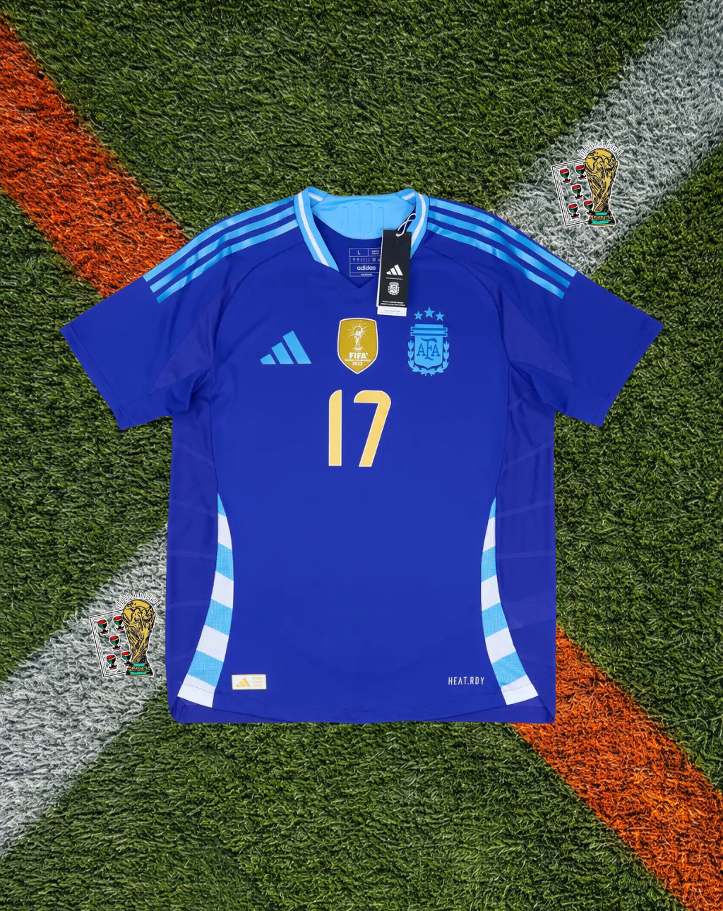 Argentina 2024–25 Away Garnacho #17 – Adidas Blue & Gold World Champions Detailing Classic Football Shirt