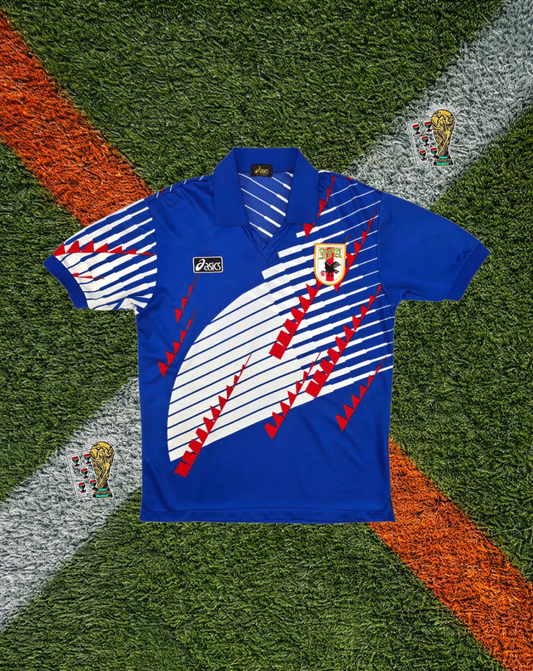 Japan 1994–95 Home Asics Blue Flame Pattern Classic Football Shirt