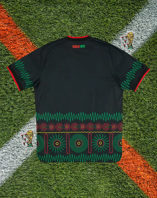 Jamaica 2026 Away Jersey- World Cup Edition - Stealth Black Green Gold Pattern Polo Collar