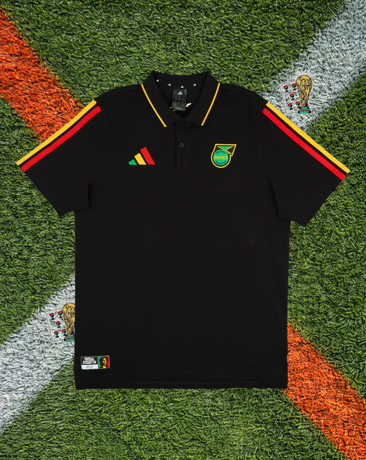 Jamaica Bob Marley DNA Edition - Lifestyle Polo Shirt - Stealth Black Tri-Color Shoulder Stripes