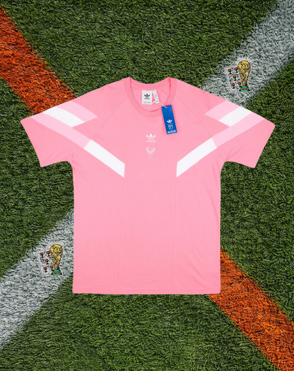 Inter Miami CF 2025 Adidas Originals Tee – Pink Lifestyle Shirt with Chevron Shoulder Stripes Classic Football Shirt