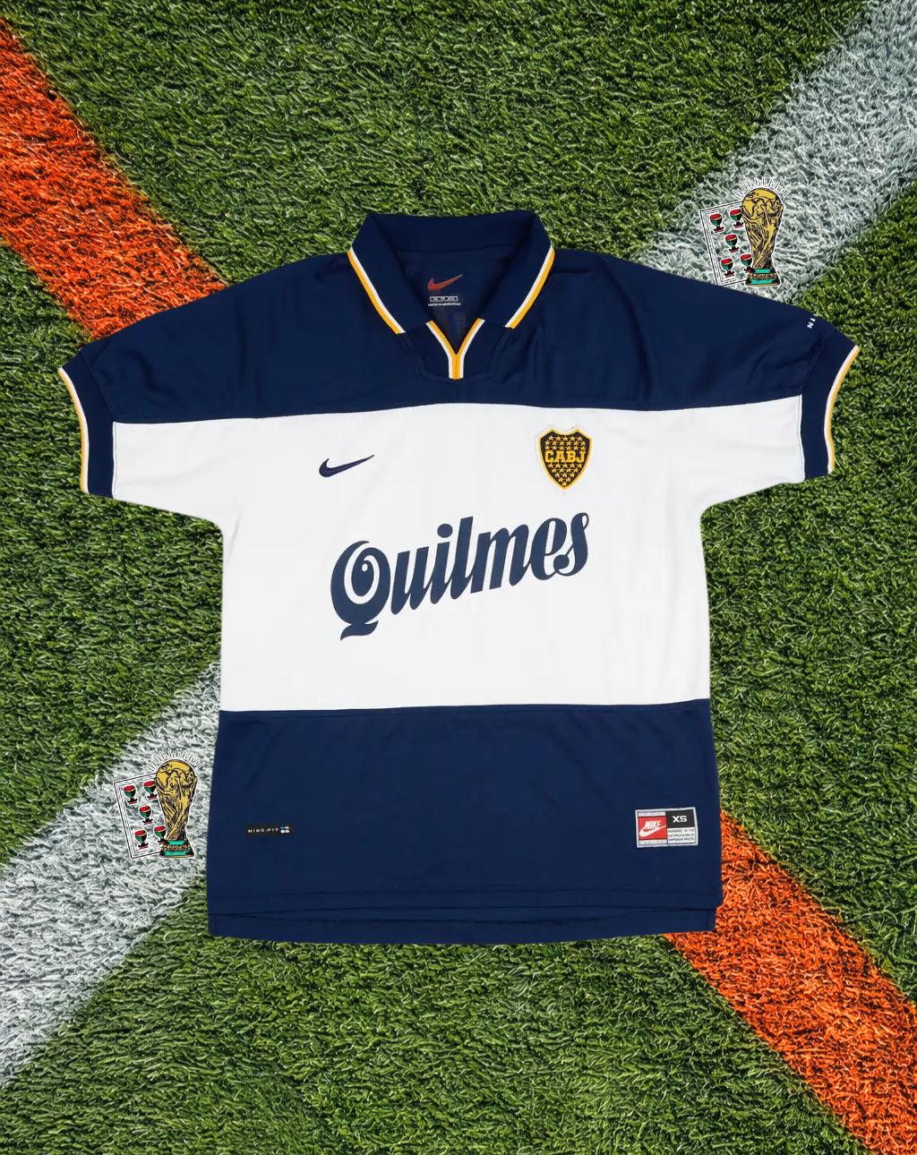 Boca Juniors 1998–1999 Away Jersey –White Middle Stripe-  Quilmes Sponsor Edition