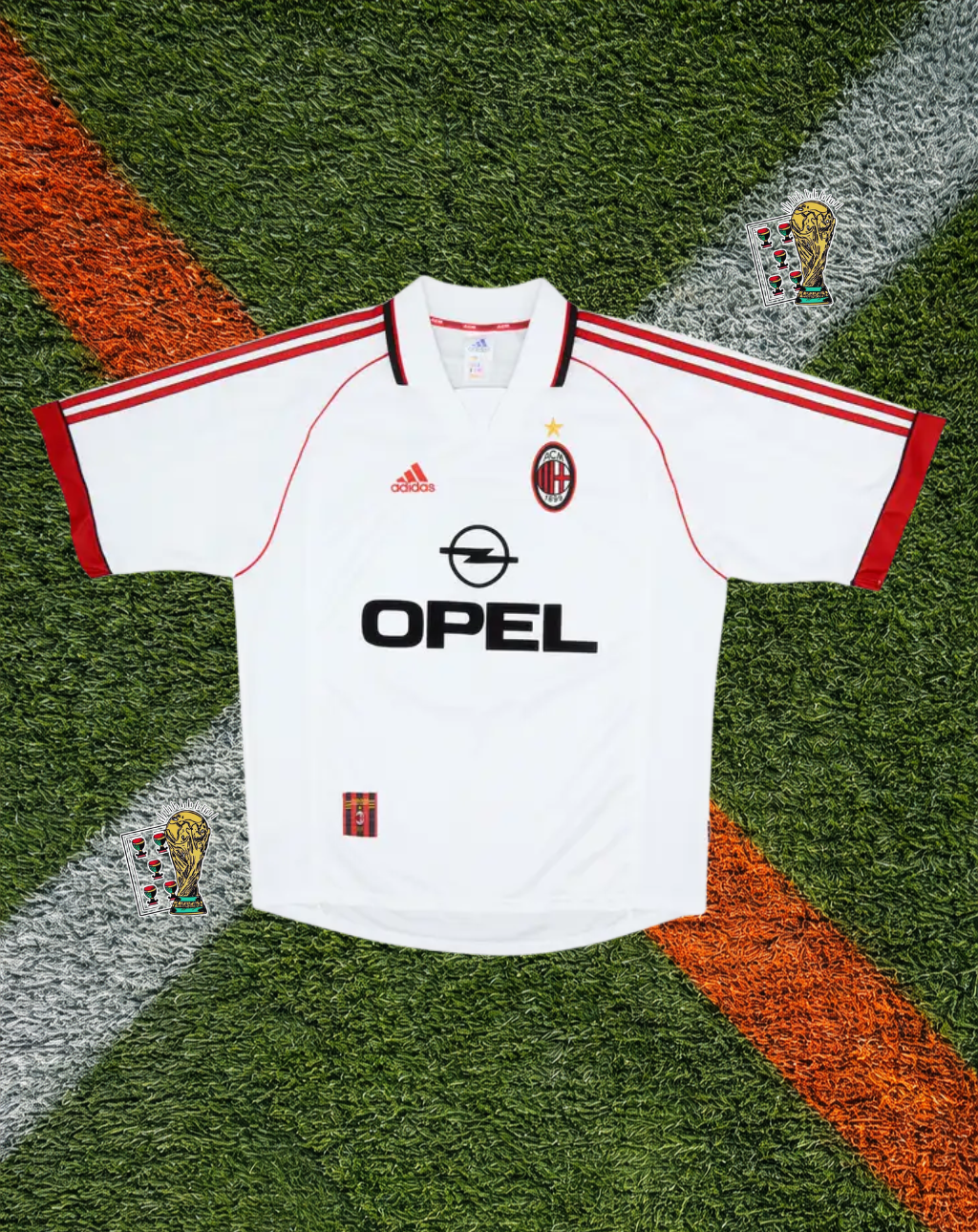 AC Milan 1998–99 Away Jersey – Weah #9- Vintage White Adidas Opel Classic