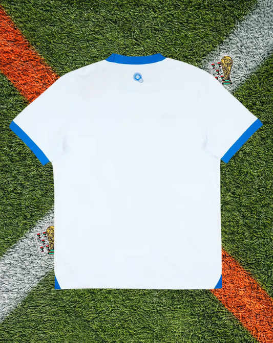 El Salvador 2025/2026 Away Jersey - Umbro Classic Pristine White Vibrant Sky Blue Trim Crew-Neck