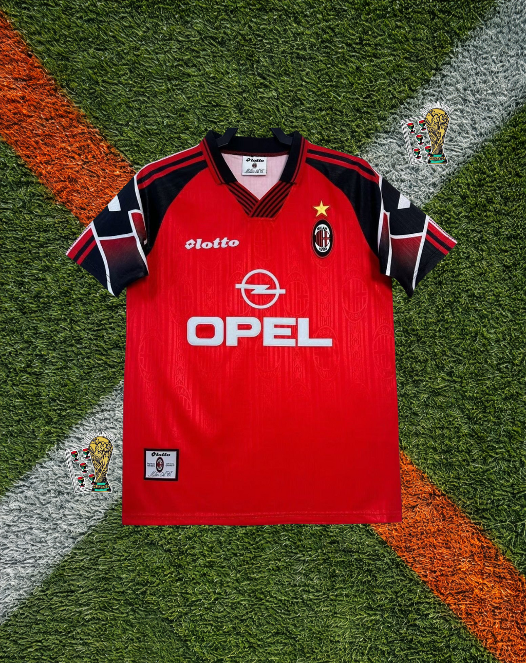 AC Milan 1997–98 Third Jersey –Ganz #36- AC Milan 1997–98 Third Jersey – Maldini #3- Rare Lotto Red Kit