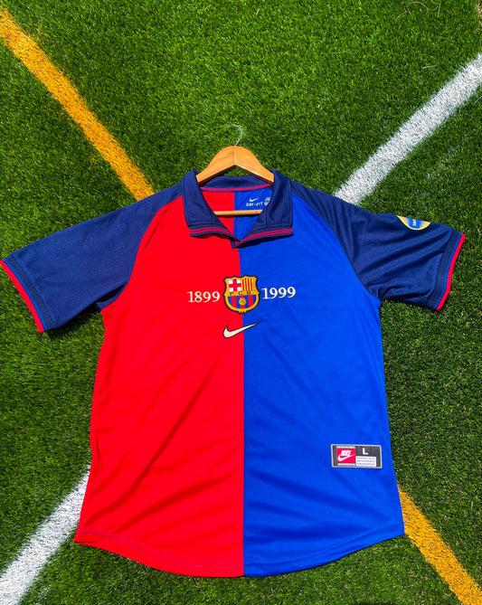 Front view of Barcelona 1999-2000 Home anniversary Nike jersey

