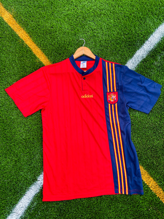 Front of Spain 1996 home jersey with diamond shoulder pattern