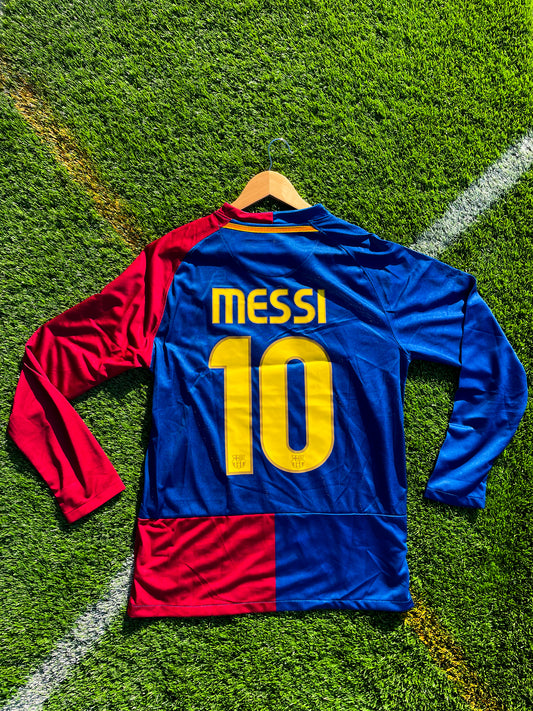 FC Barcelona 2008-2009 Home Jersey – Messi #10 Long Sleeve Vintage Guardiola Era Football Shirt - Five Of Cups Official