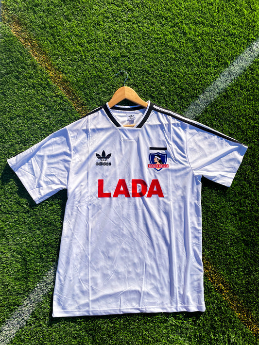 Front view of Colo-Colo 1991 Home Libertadores Champions Vintage Jersey in white with black trim

