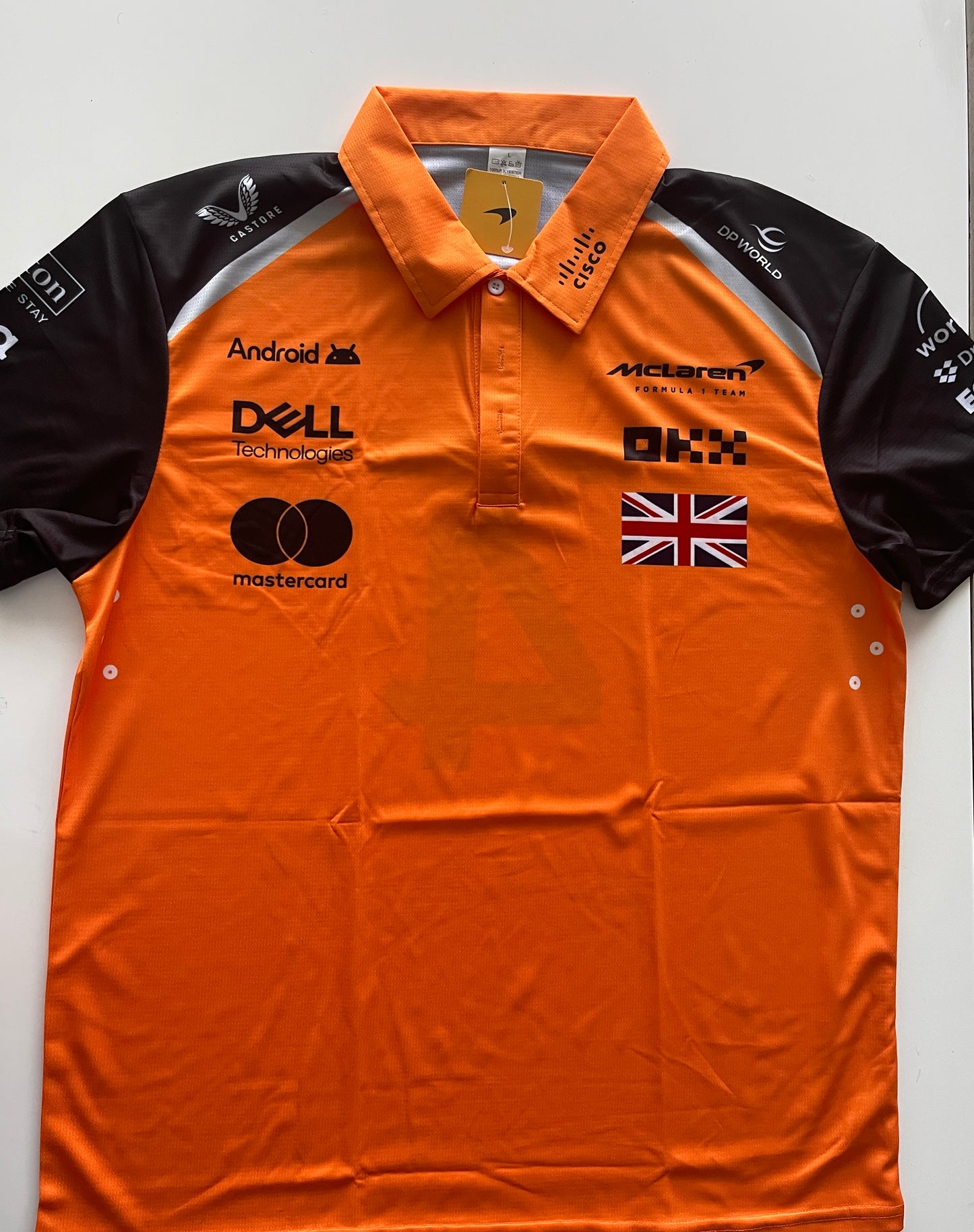 McLaren Formula 1 Papaya Orange Polo – Lando Norris 4- Black Sleeves Racing Design
