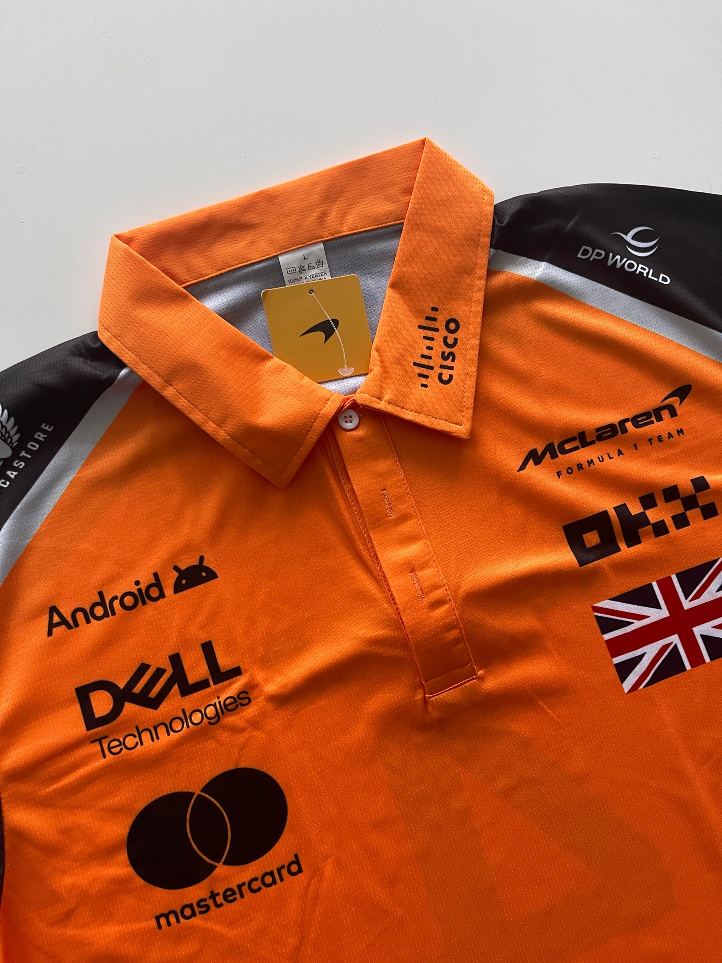 McLaren Formula 1 Papaya Orange Polo – Lando Norris 4- Black Sleeves Racing Design