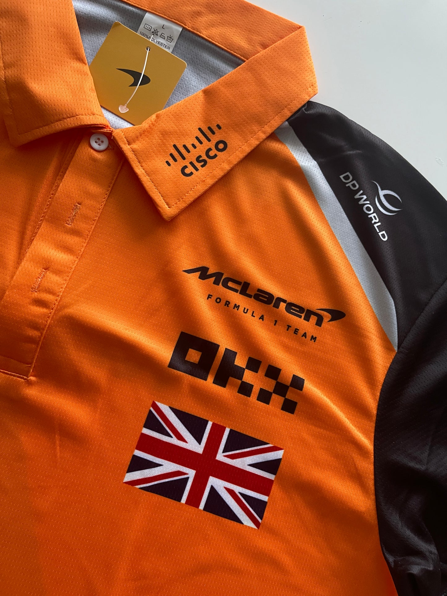 McLaren Formula 1 Papaya Orange Polo – Lando Norris 4- Black Sleeves Racing Design
