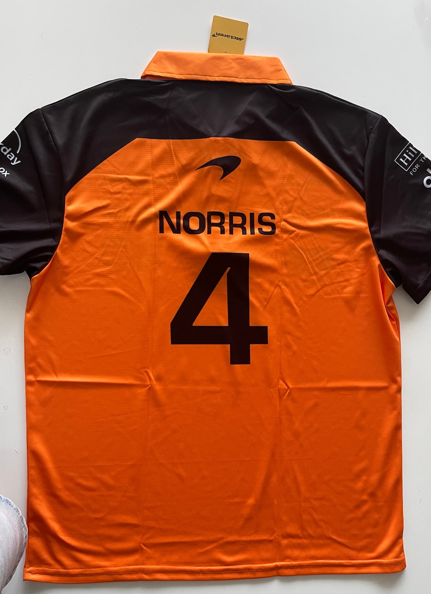 McLaren Formula 1 Papaya Orange Polo – Lando Norris 4- Black Sleeves Racing Design