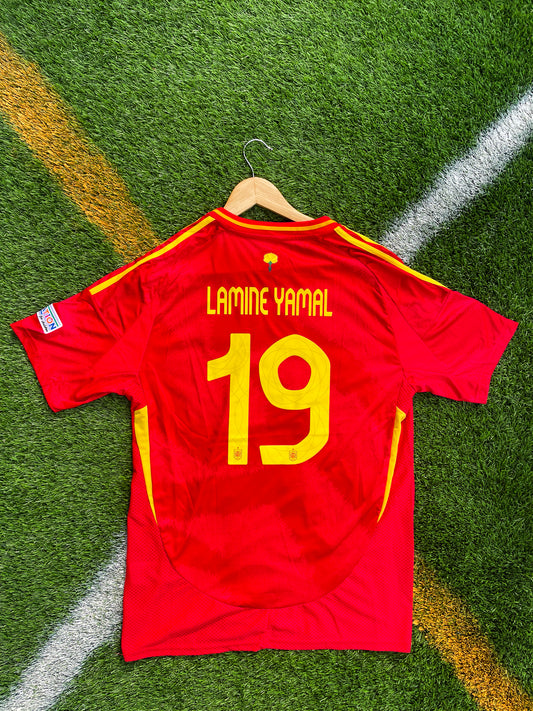 Spain 2024 Home Lamine Yamal #19 & Nico Williams #17 EuroCup Champions Soccer Jersey – Adidas Kit - Five Of Cups Official