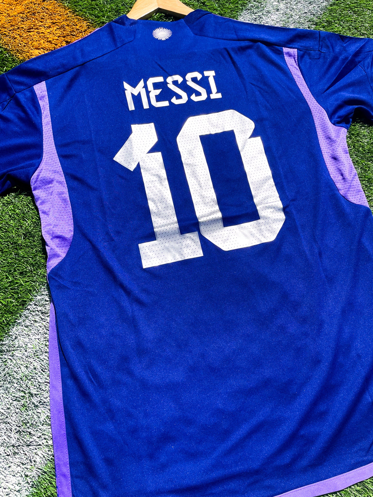 Back of Argentina 2023 Away Jersey featuring Messi’s name and number 10.