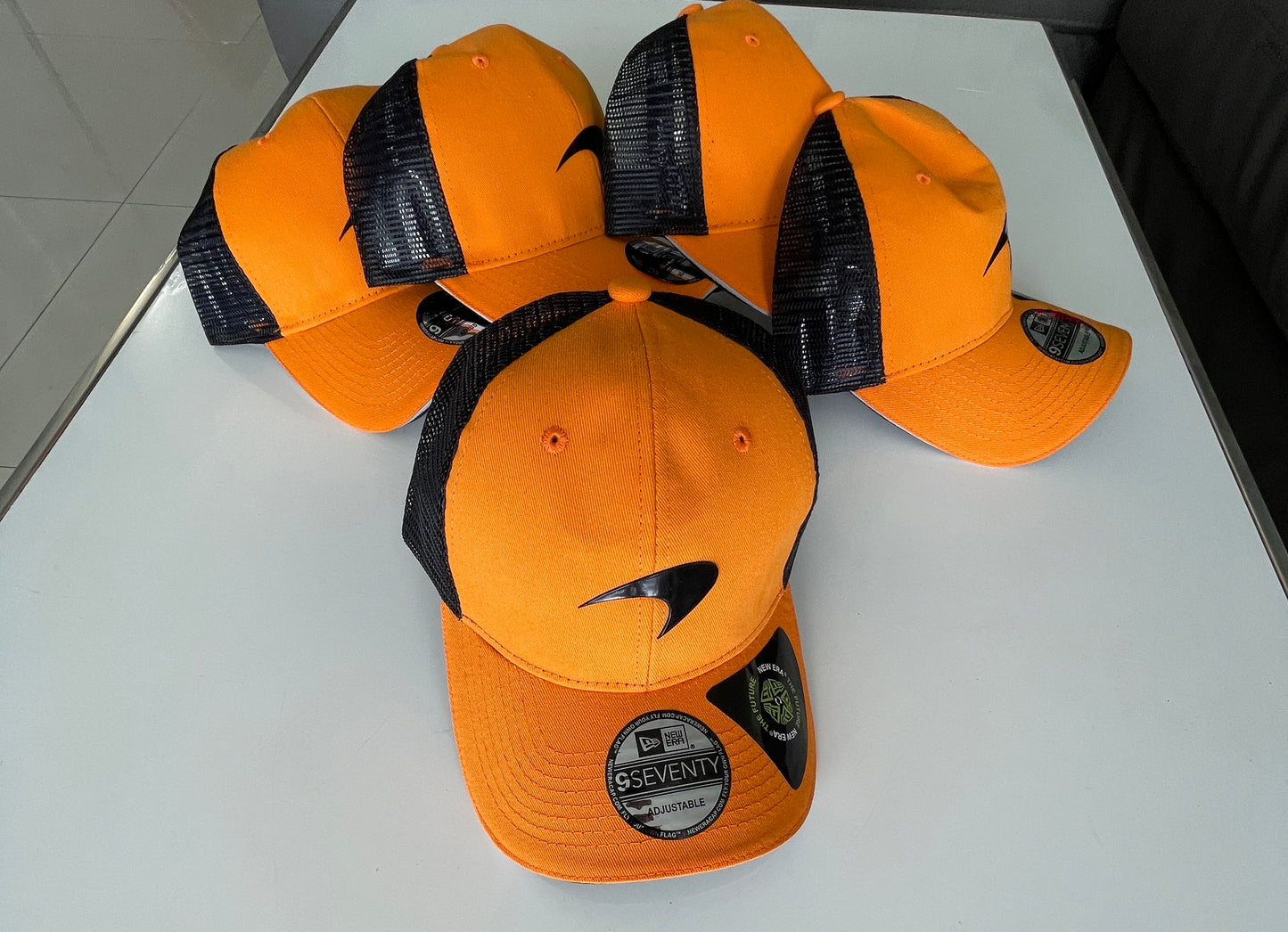 McLaren Formula 1 Papaya Orange & Black Racing Hat – Classic Trucker Cap Design