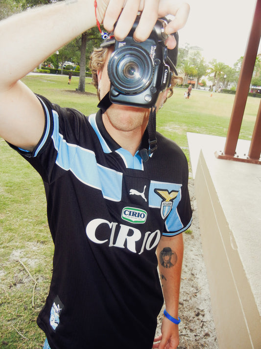 Styled outfit featuring the Lazio 1999 black away retro jersey

