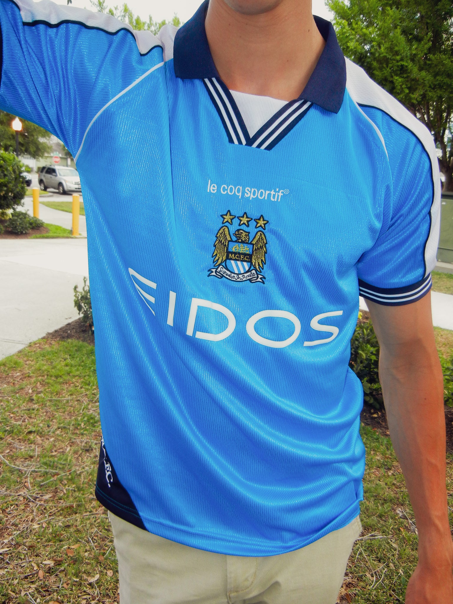 Styled look featuring the Manchester City home jersey from 1999–2000

