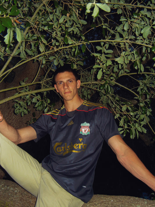 Styled look featuring the Liverpool 07/08 Torres third jersey in a streetwear fit


