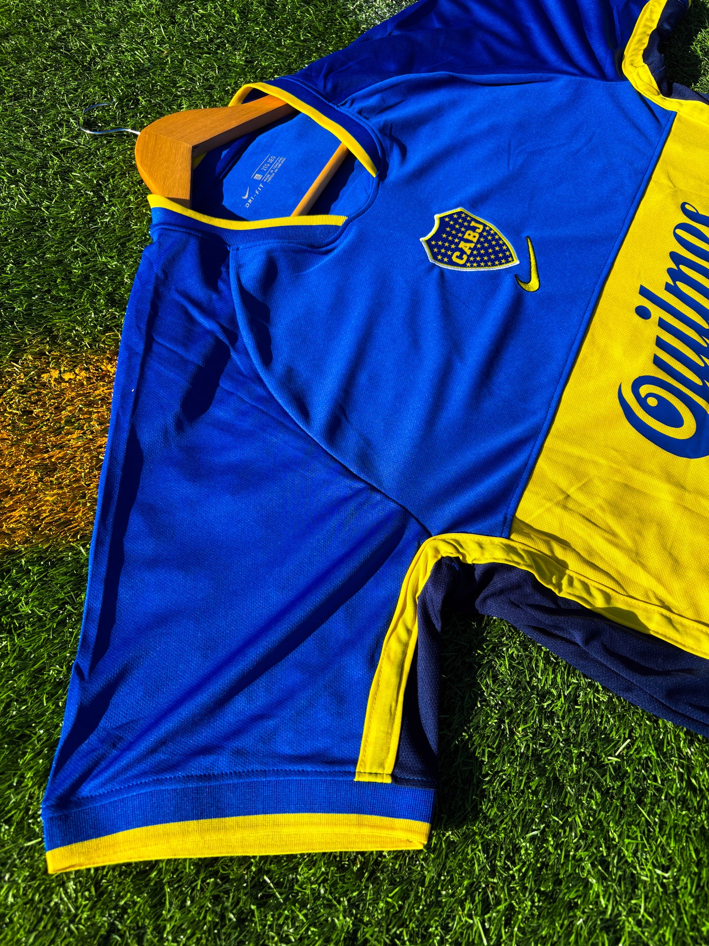 Close-up of Boca crest and retro fabric texture

